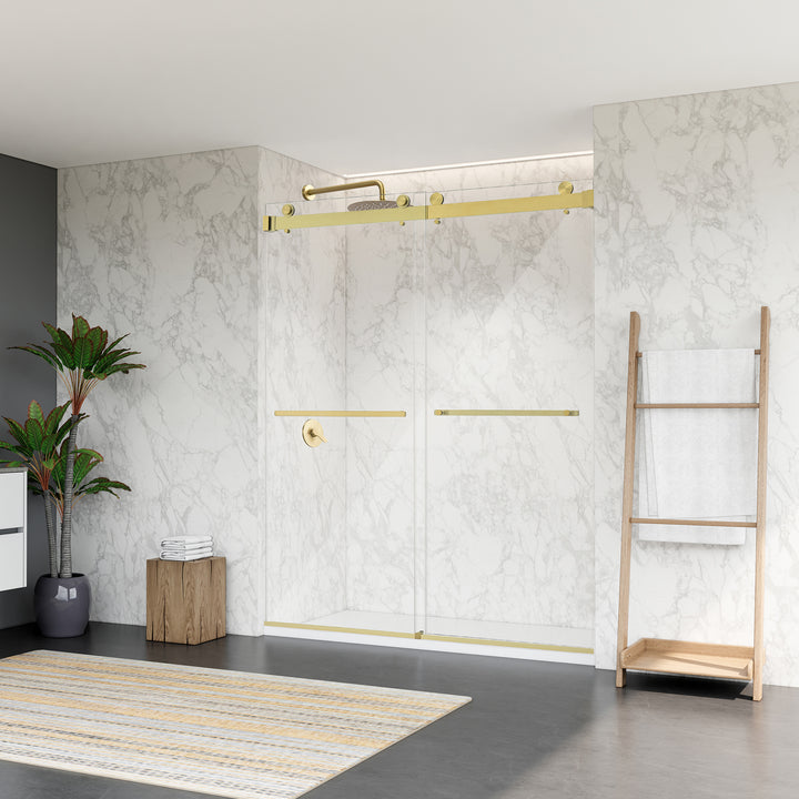 Bolani 60" W x 76" H By Pass Frameless Exposed Roller Shower Door