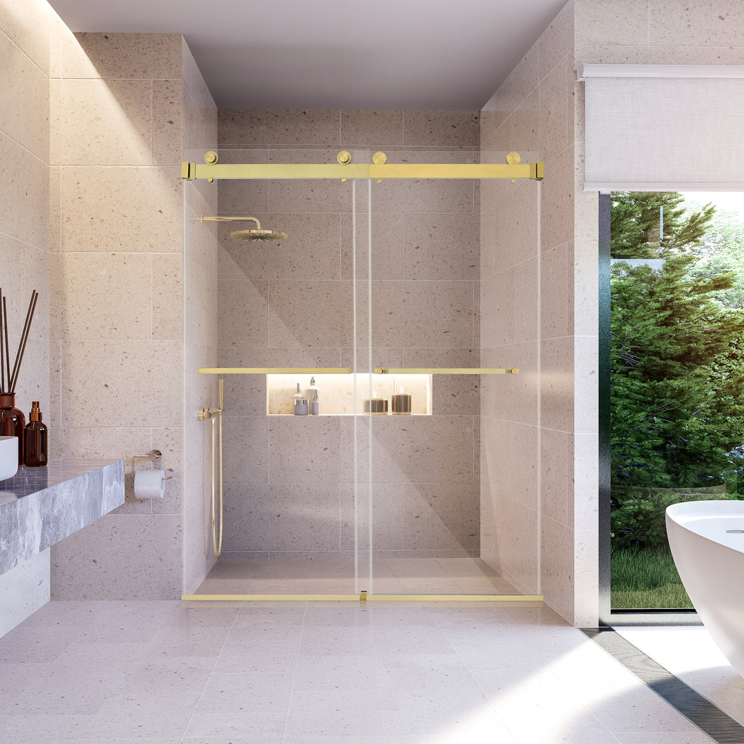 Bolani 60" W x 76" H By Pass Frameless Exposed Roller Shower Door