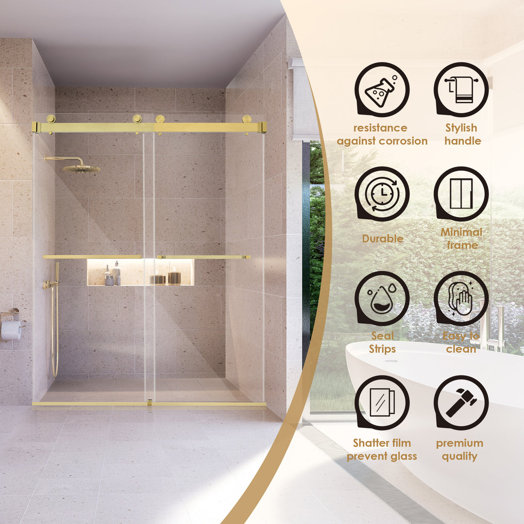 Bolani 60" W x 76" H By Pass Frameless Exposed Roller Shower Door