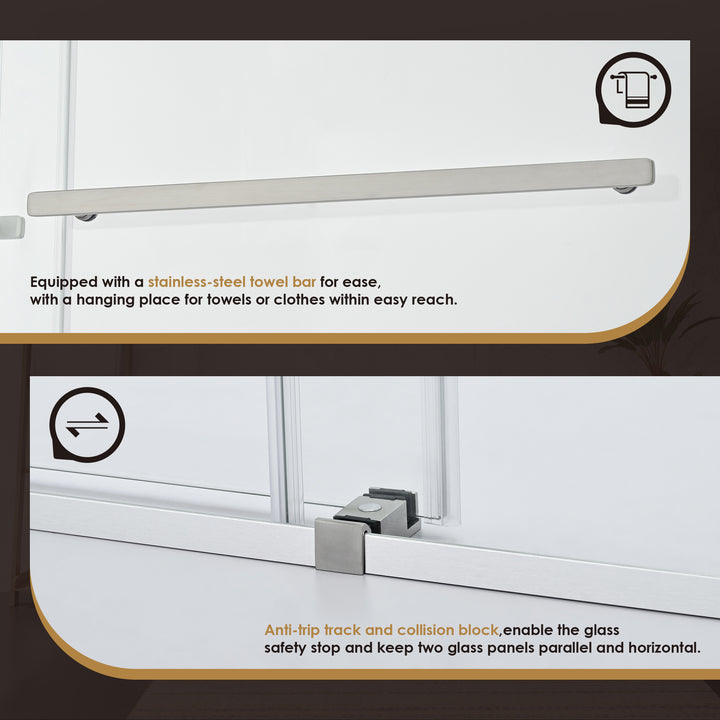 Bolani 60" W x 76" H By Pass Frameless Exposed Roller Shower Door