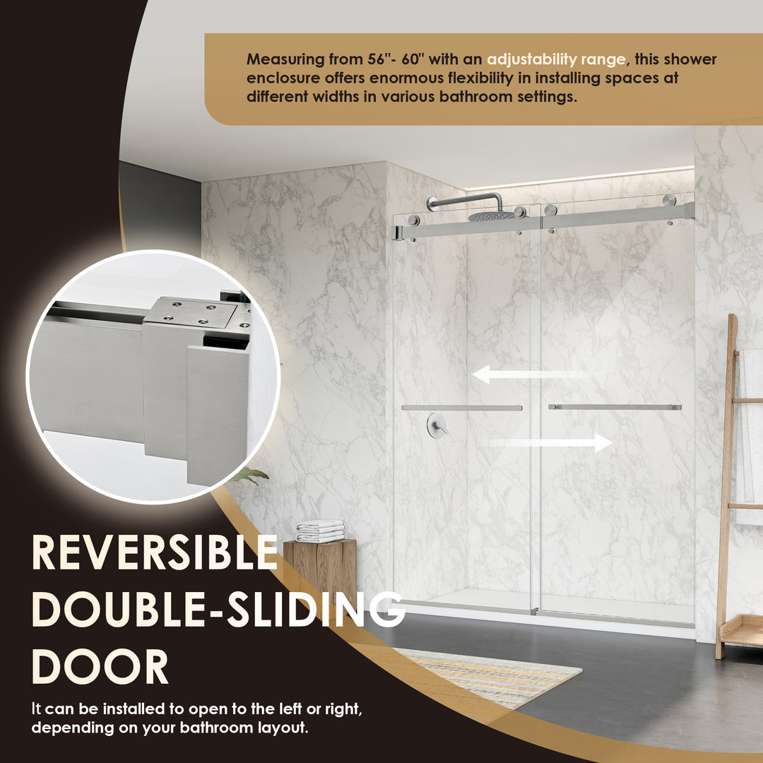Bolani 60" W x 76" H By Pass Frameless Exposed Roller Shower Door