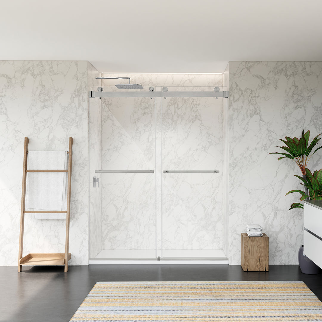 Bolani 60" W x 76" H By Pass Frameless Exposed Roller Shower Door