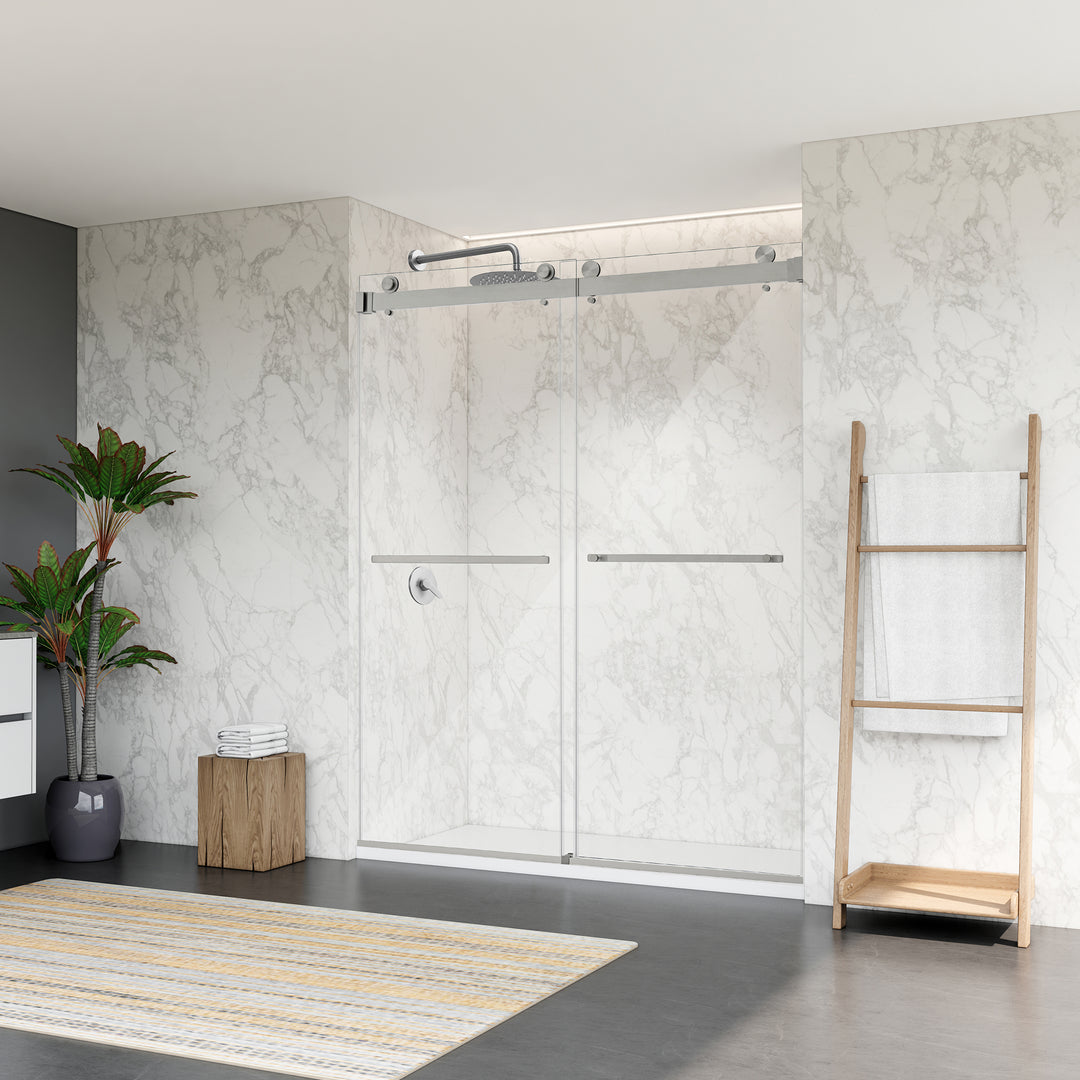 Bolani 60" W x 76" H By Pass Frameless Exposed Roller Shower Door