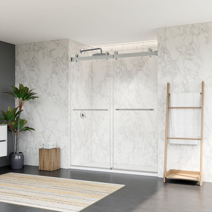 Bolani 60" W x 76" H By Pass Frameless Exposed Roller Shower Door