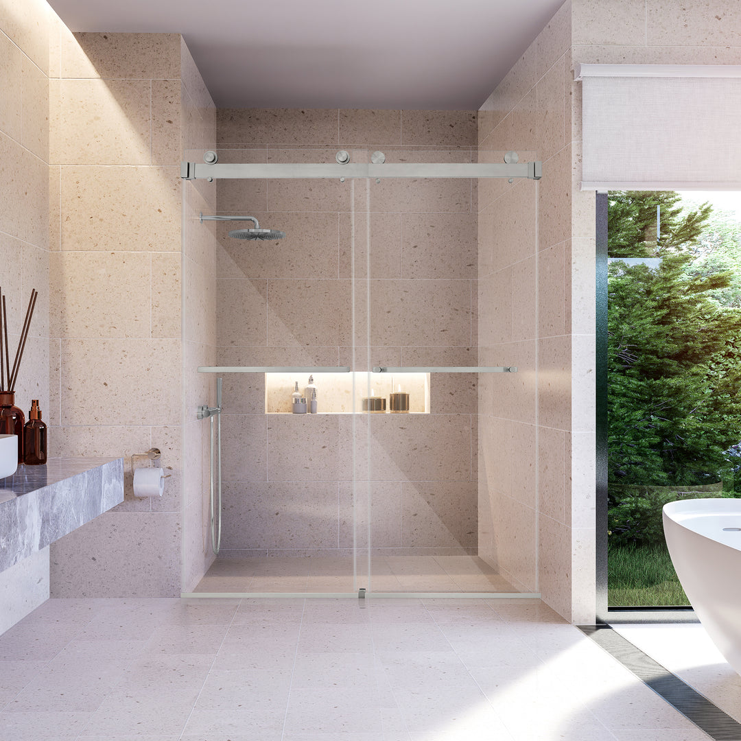 Bolani 60" W x 76" H By Pass Frameless Exposed Roller Shower Door