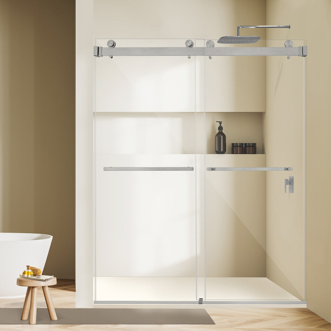 Bolani 60" W x 76" H By Pass Frameless Exposed Roller Shower Door