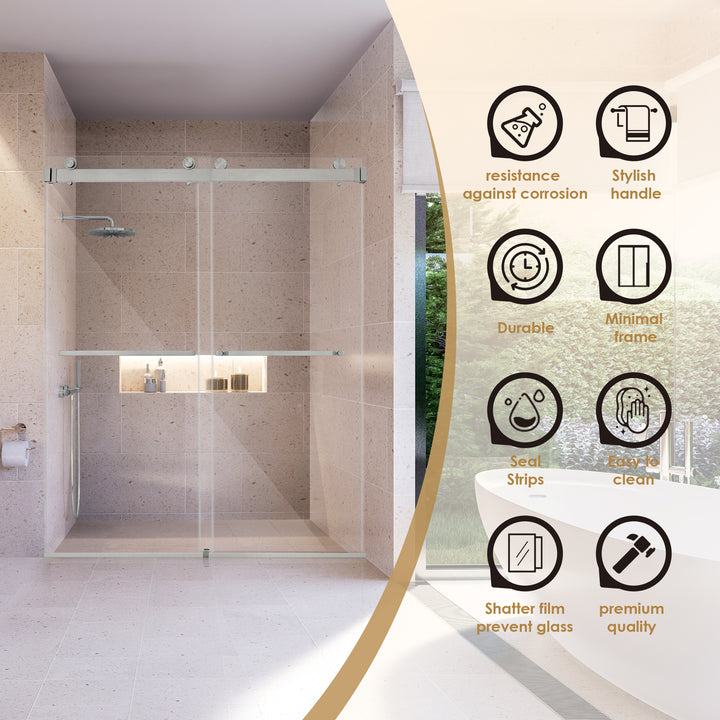 Bolani 60" W x 76" H By Pass Frameless Exposed Roller Shower Door