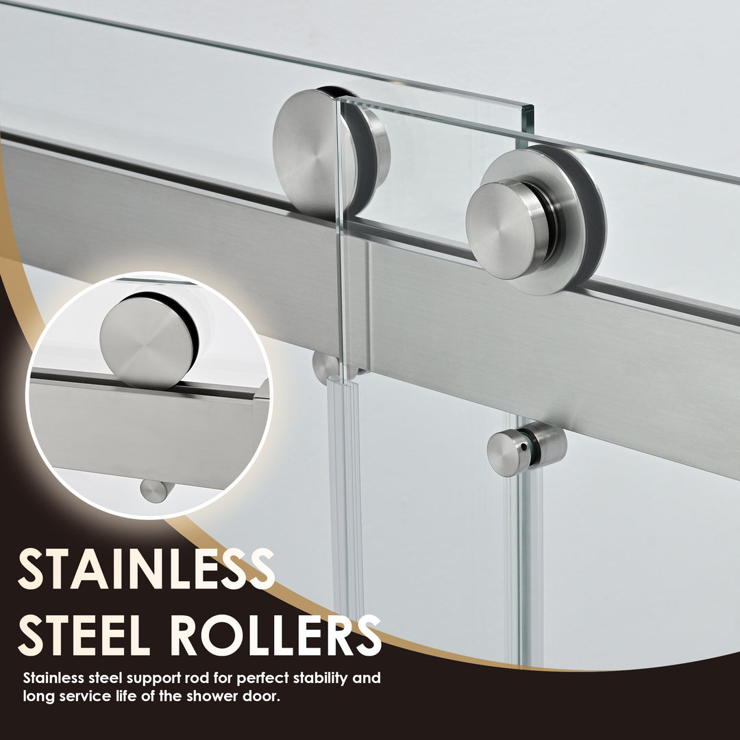 Bolani 60" W x 76" H By Pass Frameless Exposed Roller Shower Door