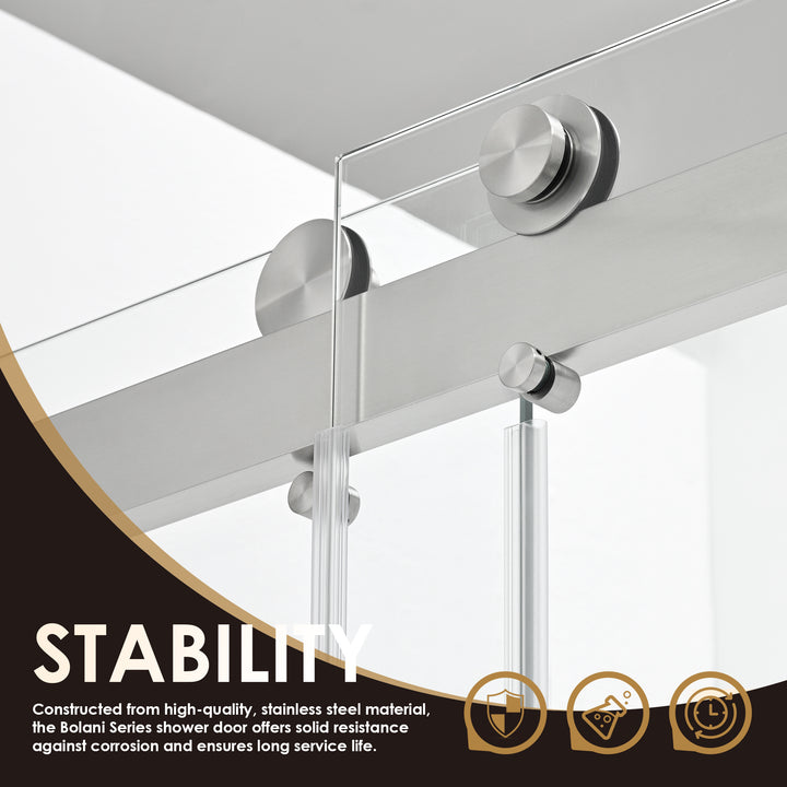 Bolani 60" W x 76" H By Pass Frameless Exposed Roller Shower Door