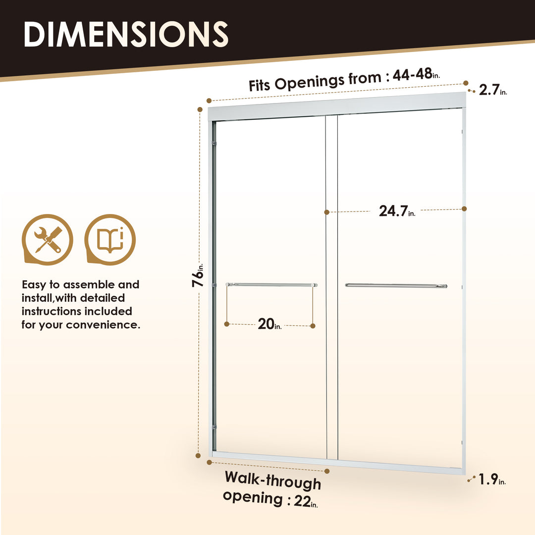Ennis 48" W x 76" H By Pass Framed Shower Door