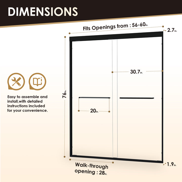 Ennis 60" W x 76" H By Pass Framed Shower Door