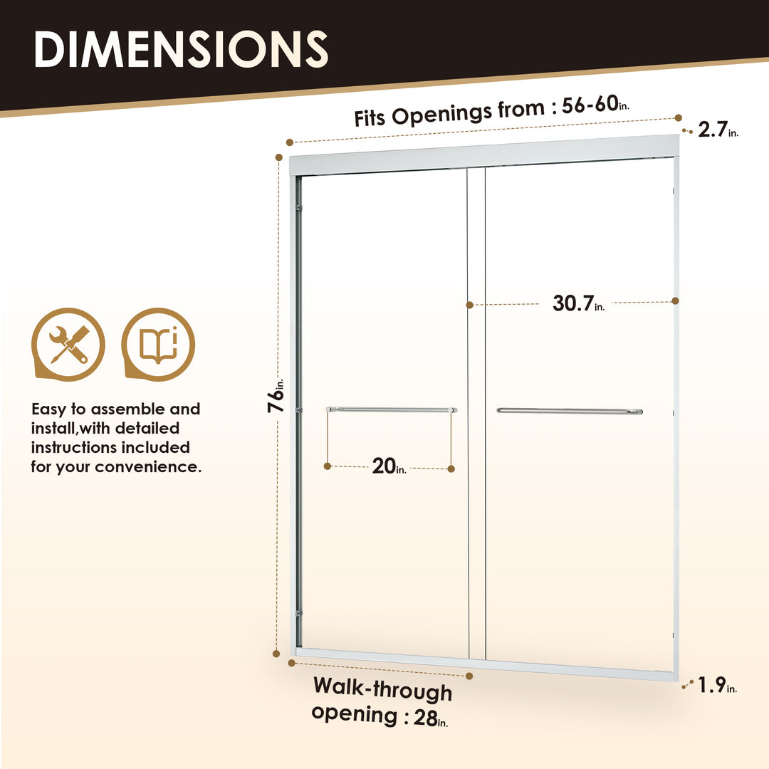 Ennis 60" W x 76" H By Pass Framed Shower Door