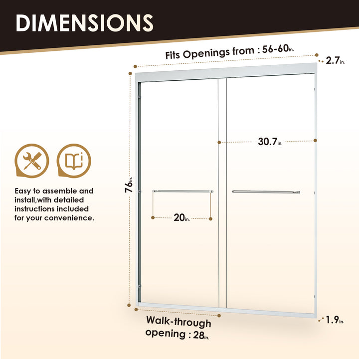 Ennis 60" W x 76" H By Pass Framed Shower Door