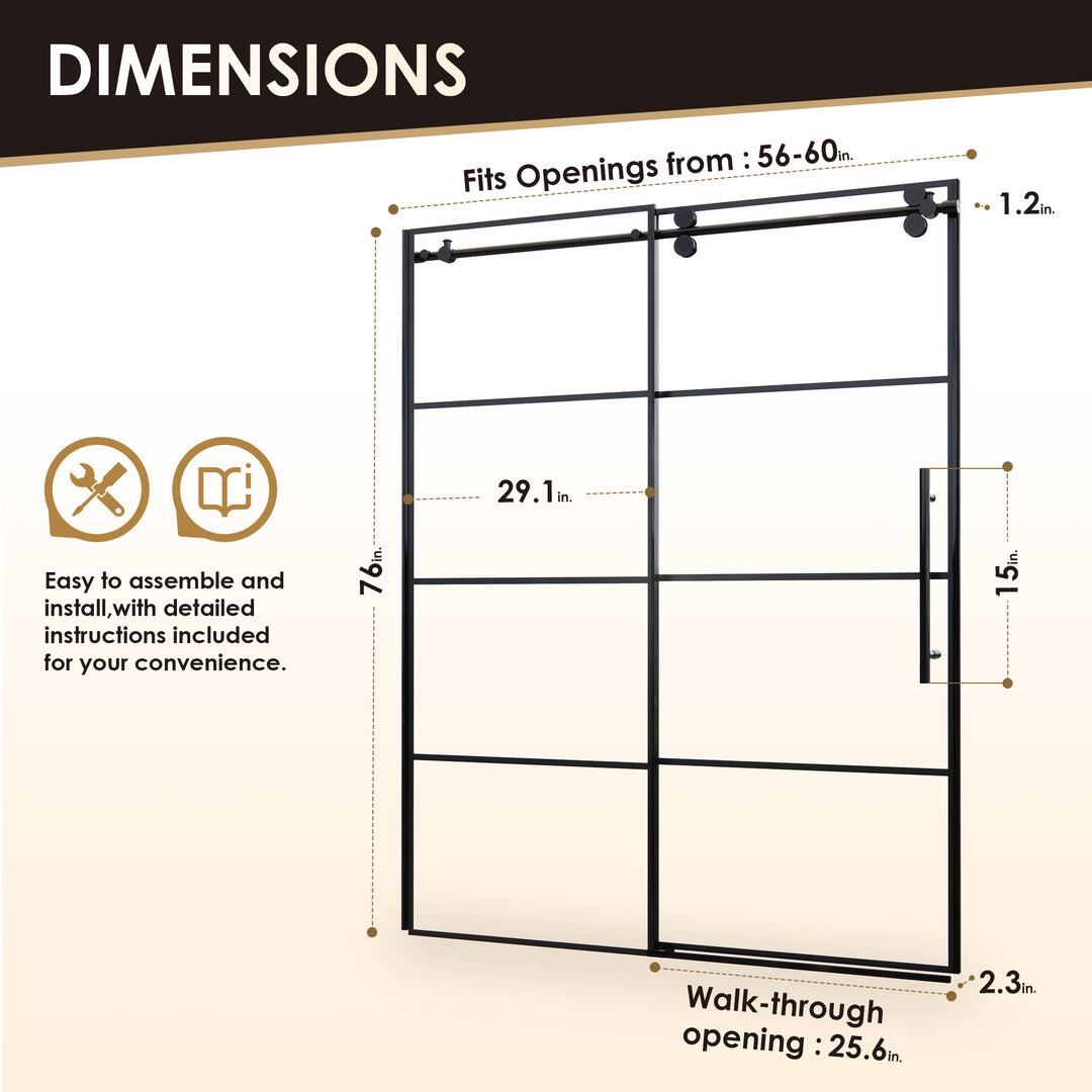 Sankiz 60" W x 76" H Single Sliding Frameless Shower Door