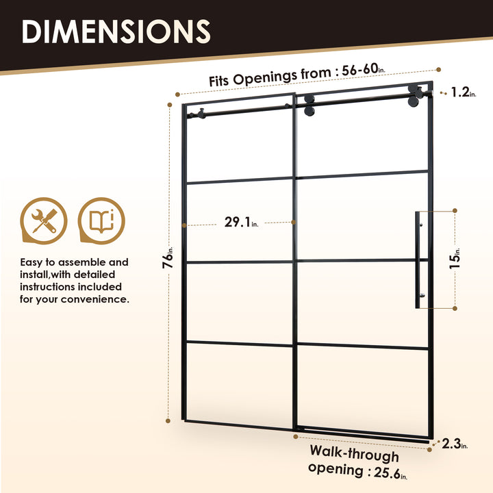Sankiz 60" W x 76" H Single Sliding Frameless Shower Door