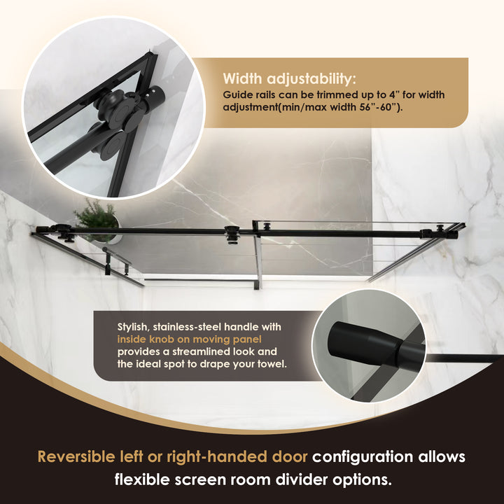 Sankiz 60" W x 76" H Single Sliding Frameless Shower Door