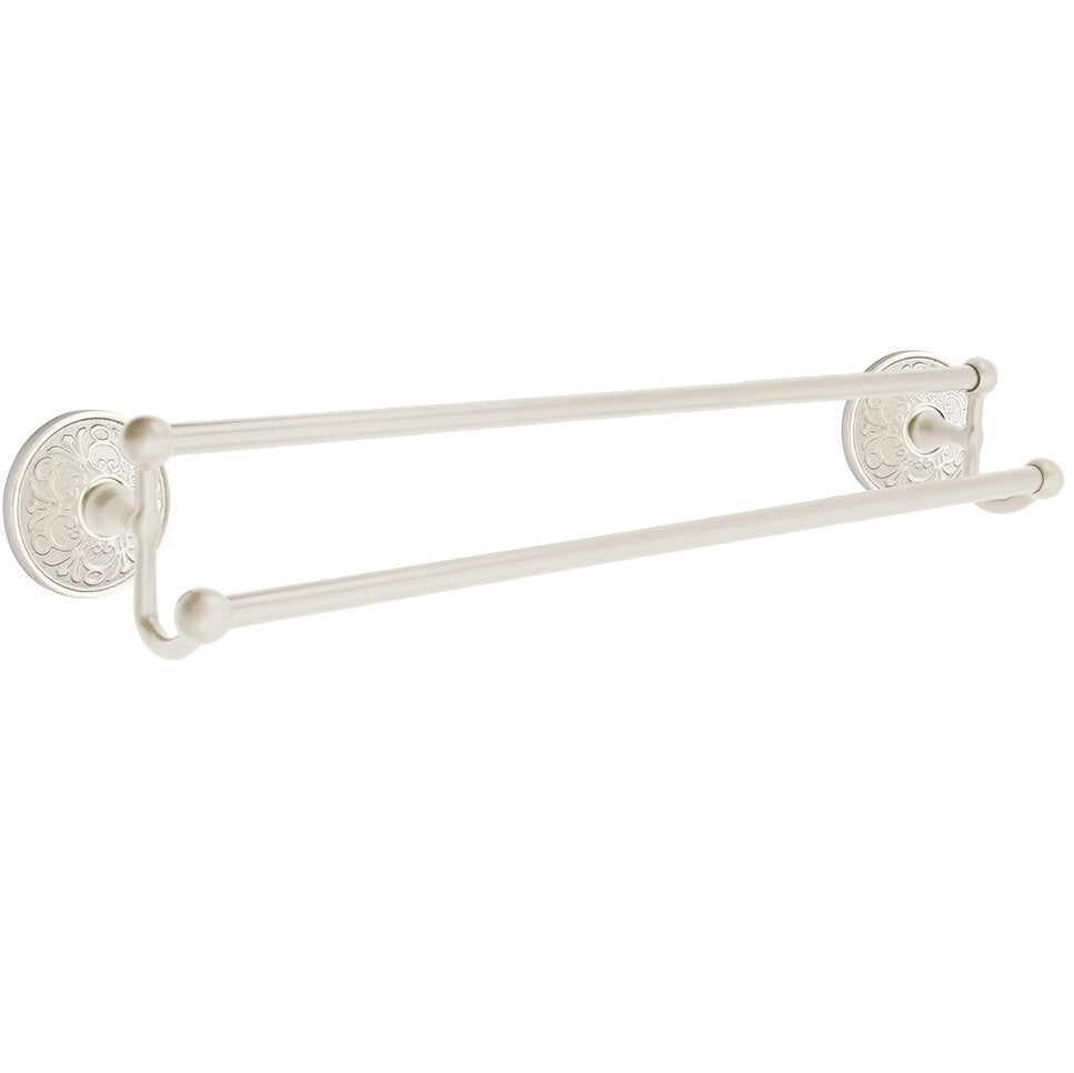 Traditional Brass Collection 24" Double Towel Bar with Lancaster Rose  by Emtek