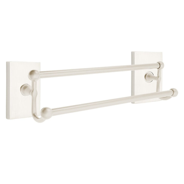 Traditional Brass Collection 18" Double Towel Bar with Modern Rectangular Rose  by Emtek