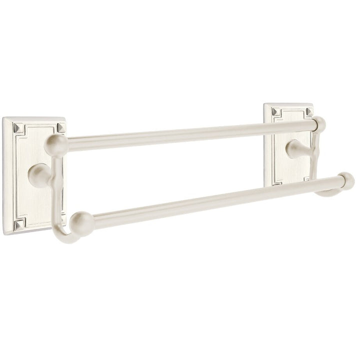 Traditional Brass Collection 18" Double Towel Bar with Arts & Crafts Rectangular Rose  by Emtek