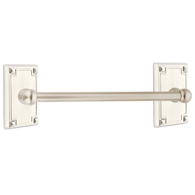 Traditional Brass Collection 12" Single Towel Bar with Arts & Crafts Rectangular Rose by Emtek