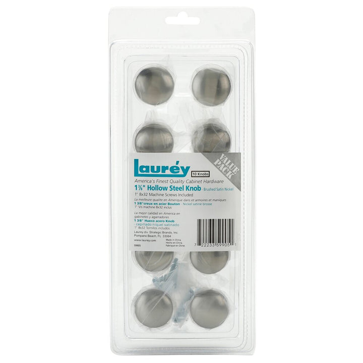 Value Packs Collection (10 Pack) 1 3/8" Steel Hollow Knob in Brushed Satin Nickel by Laurey Hardware