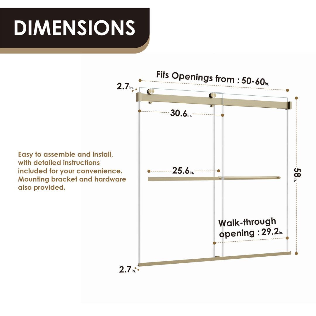 Marcelo 60" W x 58" H By Pass Frameless Tub Door