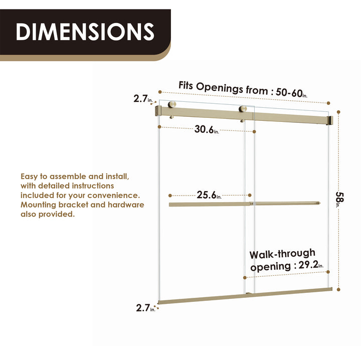 Marcelo 60" W x 58" H By Pass Frameless Tub Door
