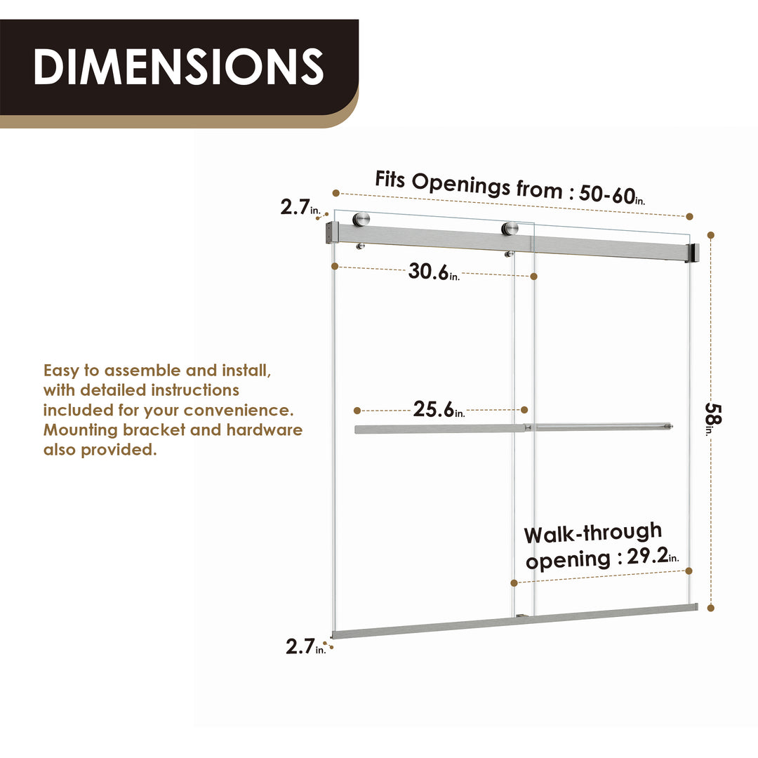 Marcelo 60" W x 58" H By Pass Frameless Tub Door