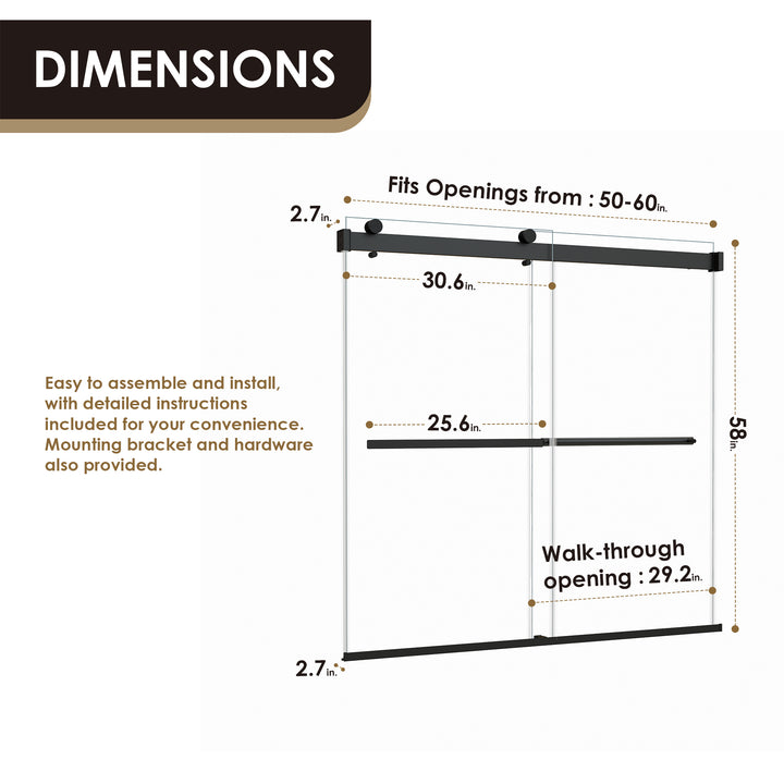 Marcelo 60" W x 58" H By Pass Frameless Tub Door