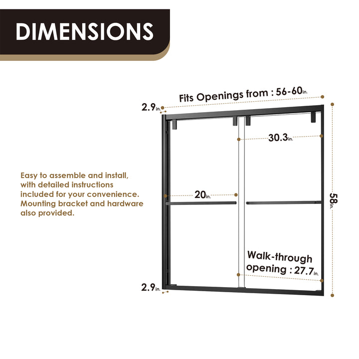 Caspar 60" W x 58" H By Pass Semi Frameless Tub Door
