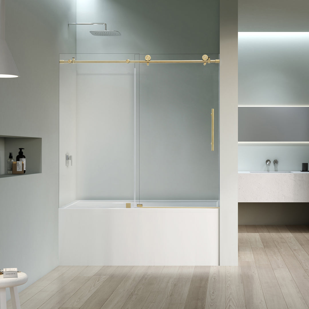 Lazaro 60" W x 58" H Single Sliding Frameless Tub Door