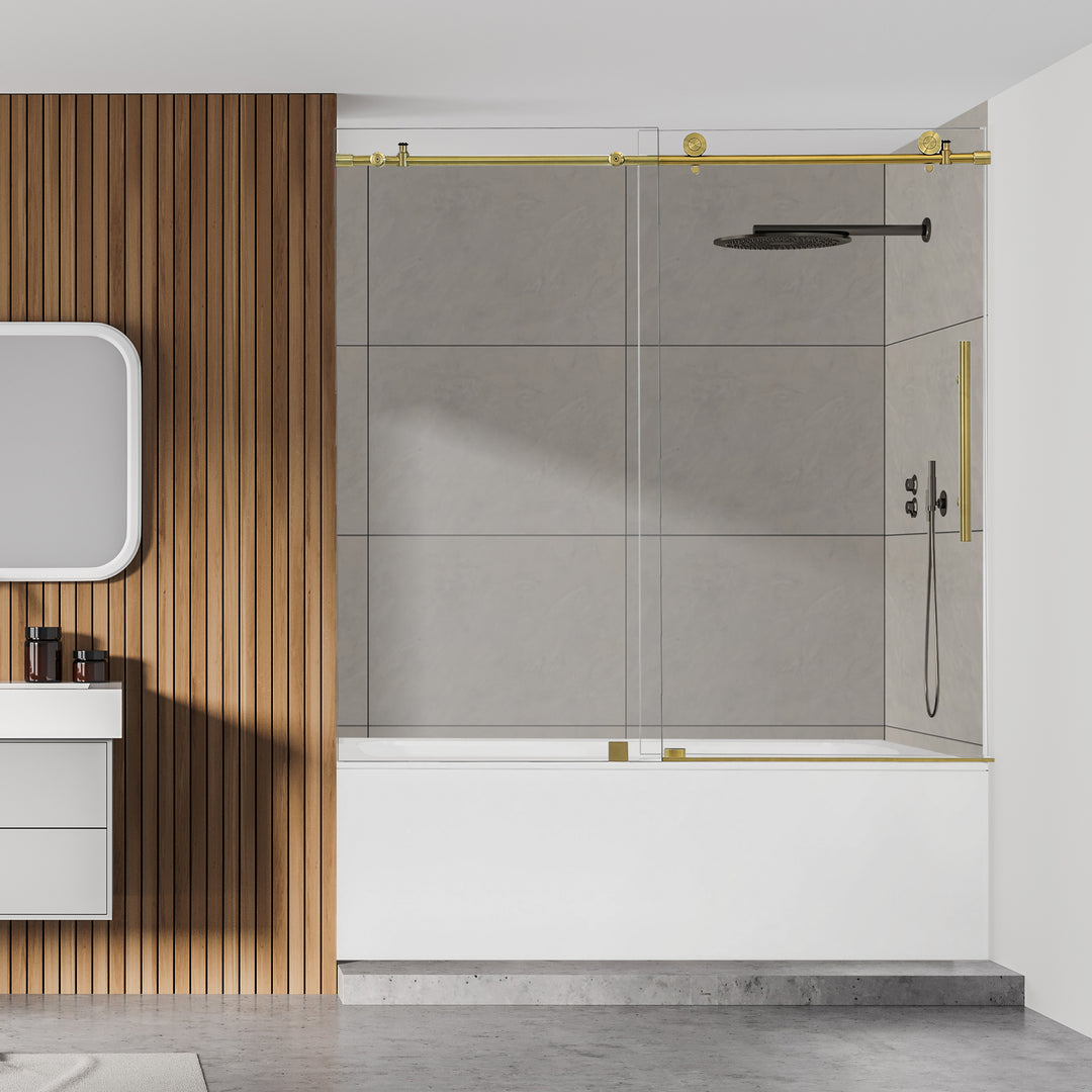 Lazaro 60" W x 58" H Single Sliding Frameless Tub Door