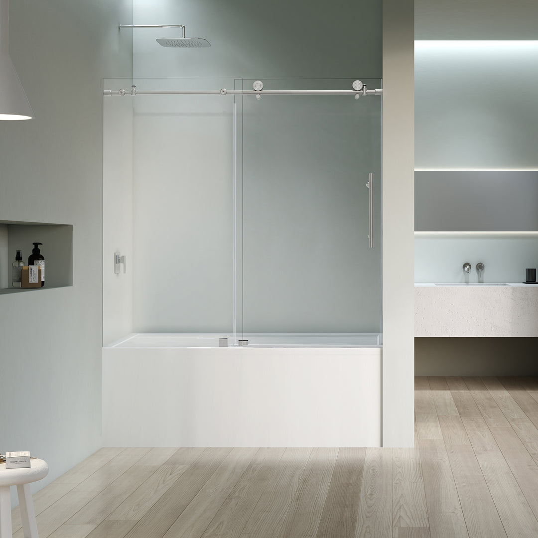 Lazaro 60" W x 58" H Single Sliding Frameless Tub Door