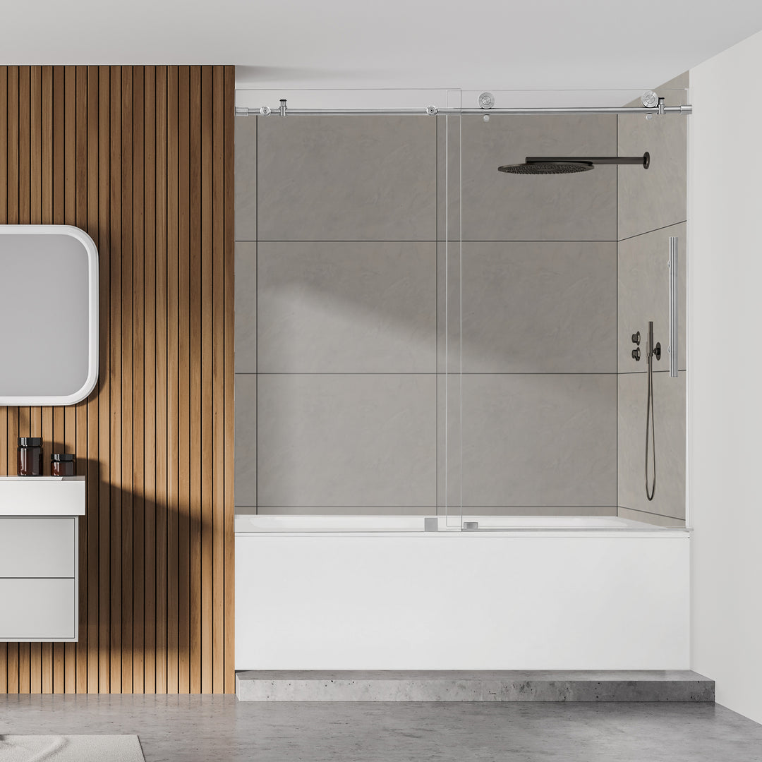 Lazaro 60" W x 58" H Single Sliding Frameless Tub Door