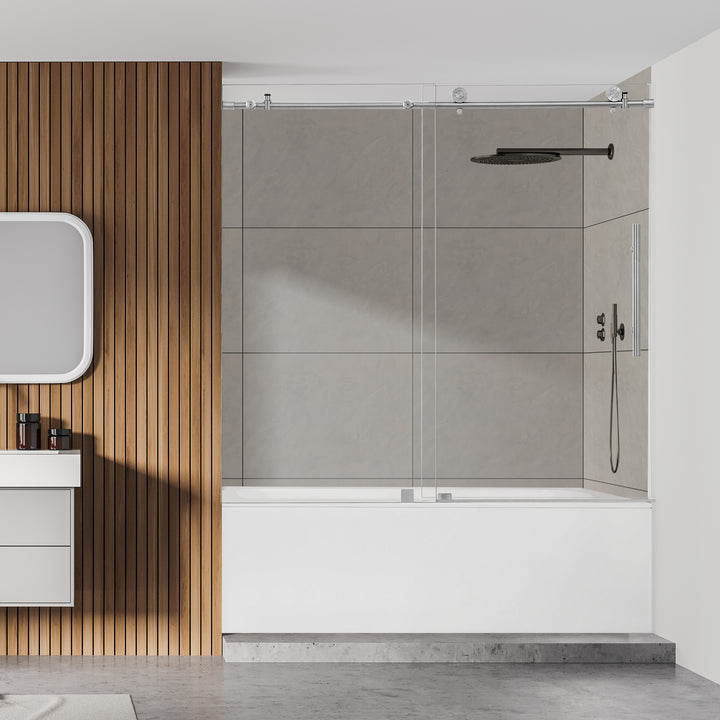 Lazaro 60" W x 58" H Single Sliding Frameless Tub Door