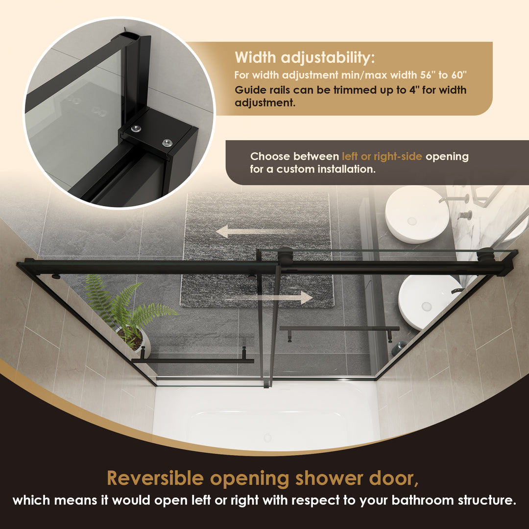 Belizzi 60" W x 58" H By Pass Frameless Exposed Roller Tub Door