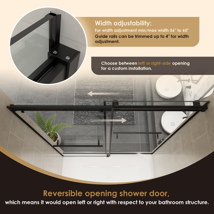 Belizzi 60" W x 58" H By Pass Frameless Exposed Roller Tub Door