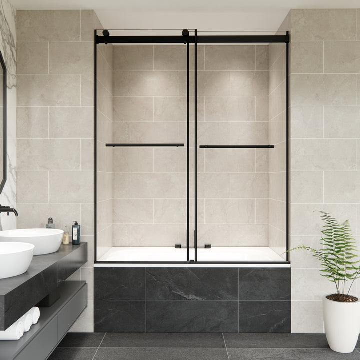 Belizzi 60" W x 58" H By Pass Frameless Exposed Roller Tub Door