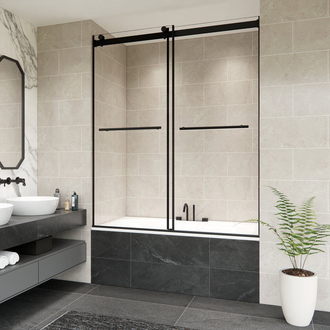 Belizzi 60" W x 58" H By Pass Frameless Exposed Roller Tub Door
