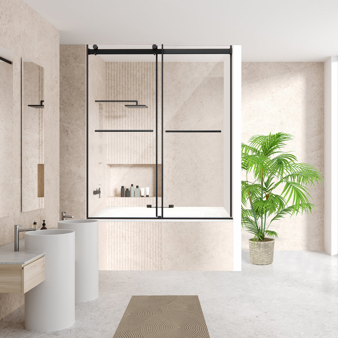 Belizzi 60" W x 58" H By Pass Frameless Exposed Roller Tub Door