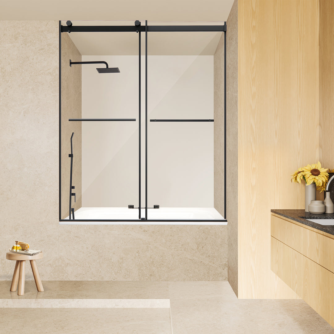 Belizzi 60" W x 58" H By Pass Frameless Exposed Roller Tub Door