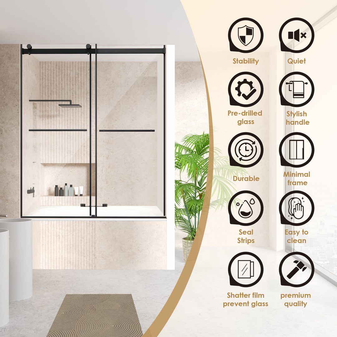 Belizzi 60" W x 58" H By Pass Frameless Exposed Roller Tub Door