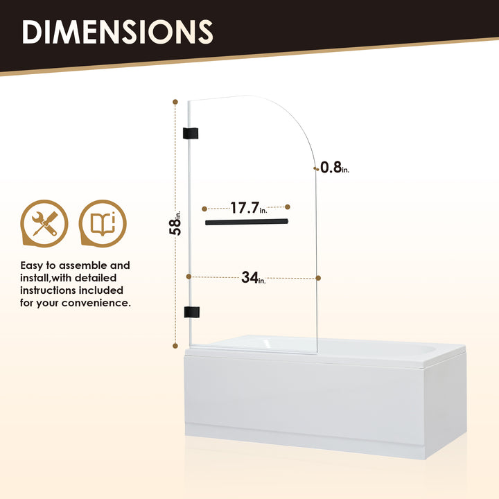 Alvise 34" W x 58" H Frameless Hinged Tub Door