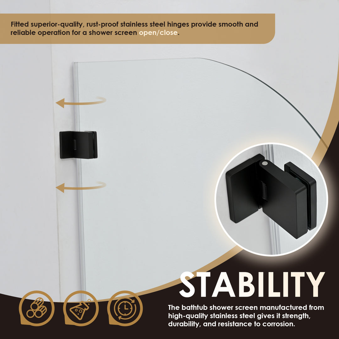 Alvise 34" W x 58" H Frameless Hinged Tub Door