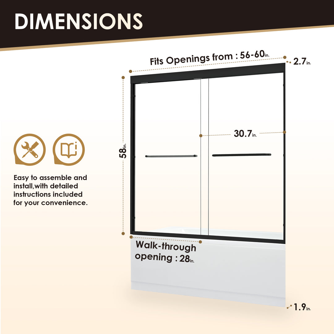 Ennis 60" W x 58" H By Pass Framed Tub Door