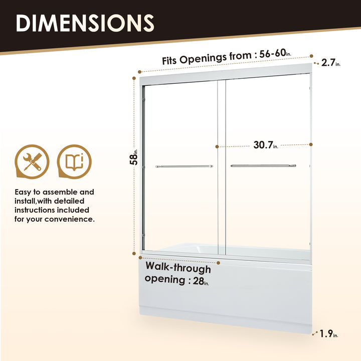 Ennis 60" W x 58" H By Pass Framed Tub Door