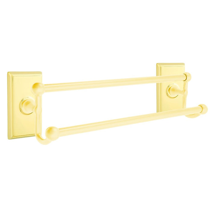 Traditional Brass Collection 24" Double Towel Bar with Rectangular Rose  by Emtek