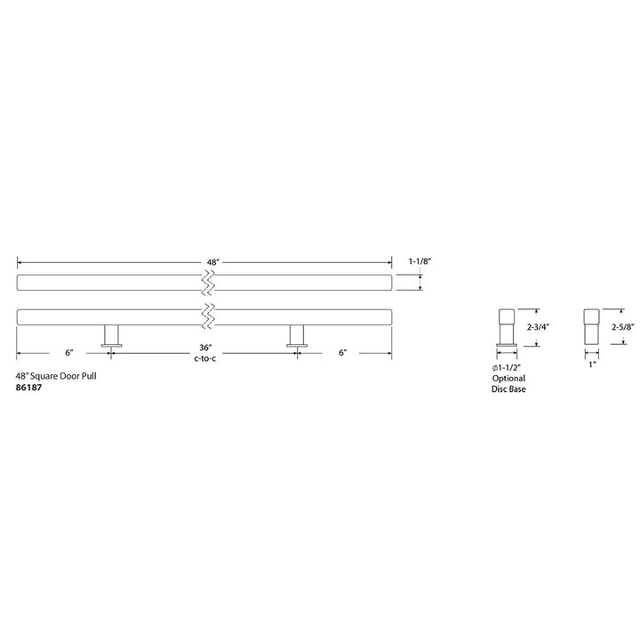 Stainless Steel Long Door Pulls Collection 36" Centers Back To Back Square Door Pull  by Emtek