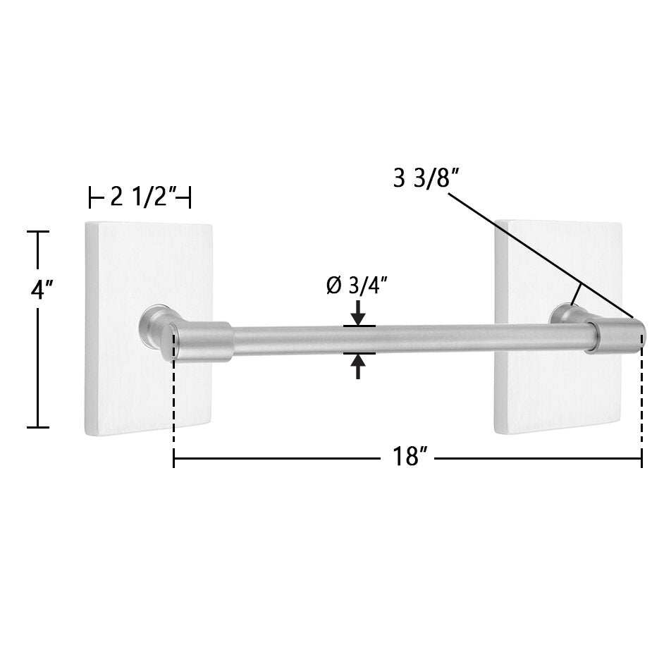 Transitional Brass Collection 18" Towel Bar with Modern Rectangular Rosette  by Emtek