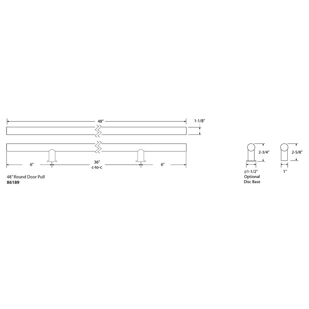 Stainless Steel Long Door Pulls Collection 36" Centers Concealed Surface Mount Round Door Pull by Emtek